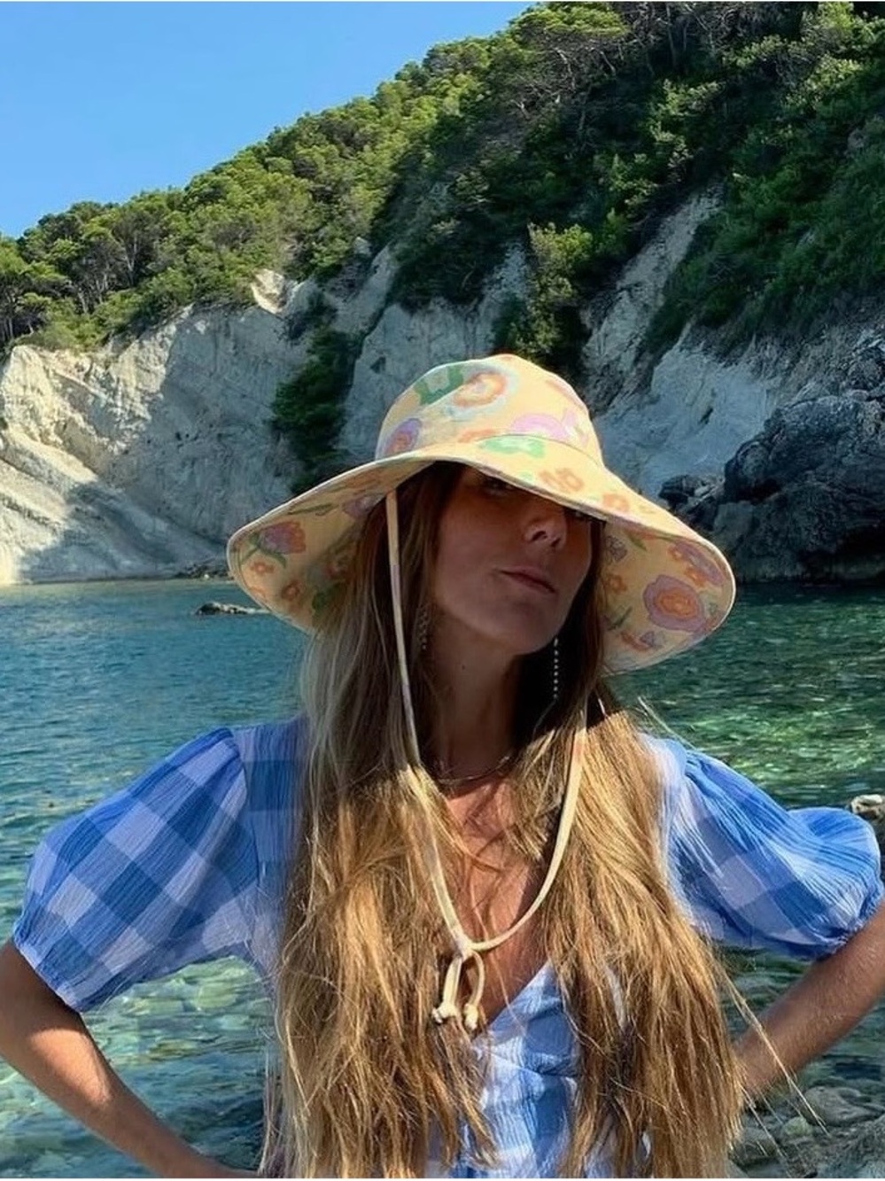 Lack Of Color Pastel Floral Sun Hat - Peach & Green - Picture 10 of 10